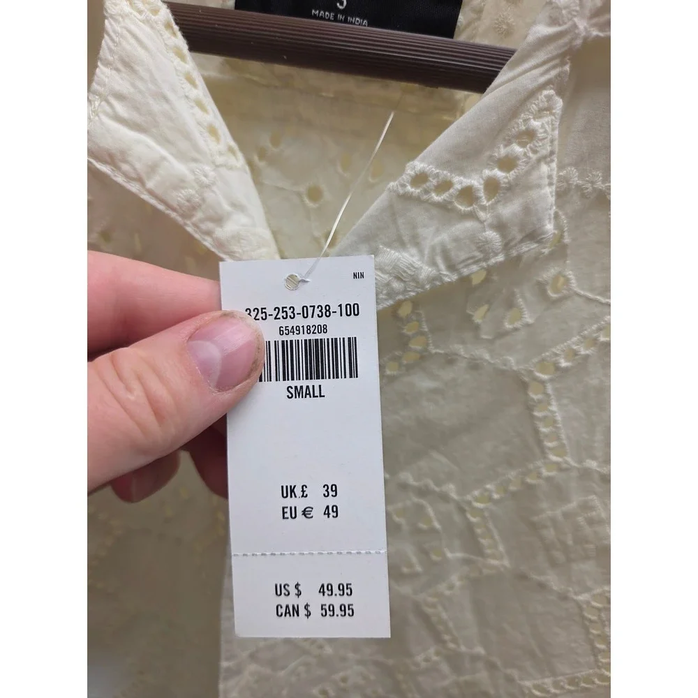 Hollister Mens Small White Eyelet Embroidered Short Sleeve Button Up Shirt New - Picture 3 of 10